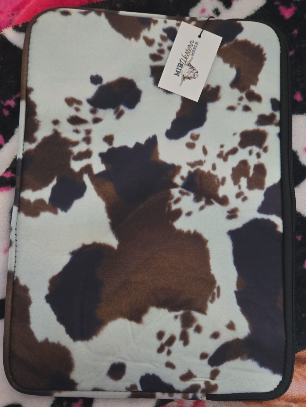 Western Faux Cowhide Print  Zippered Laptop Case/pouch.  NWT